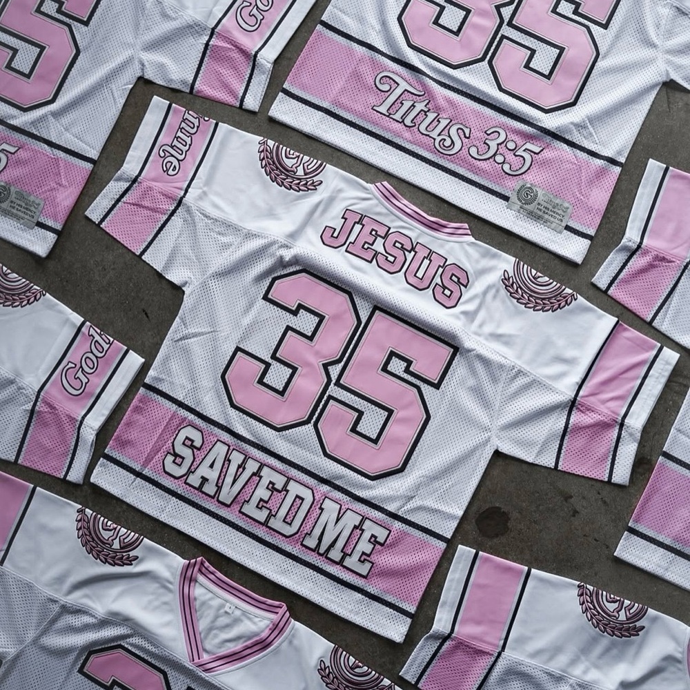 Get God In You - Pink and White Jersey